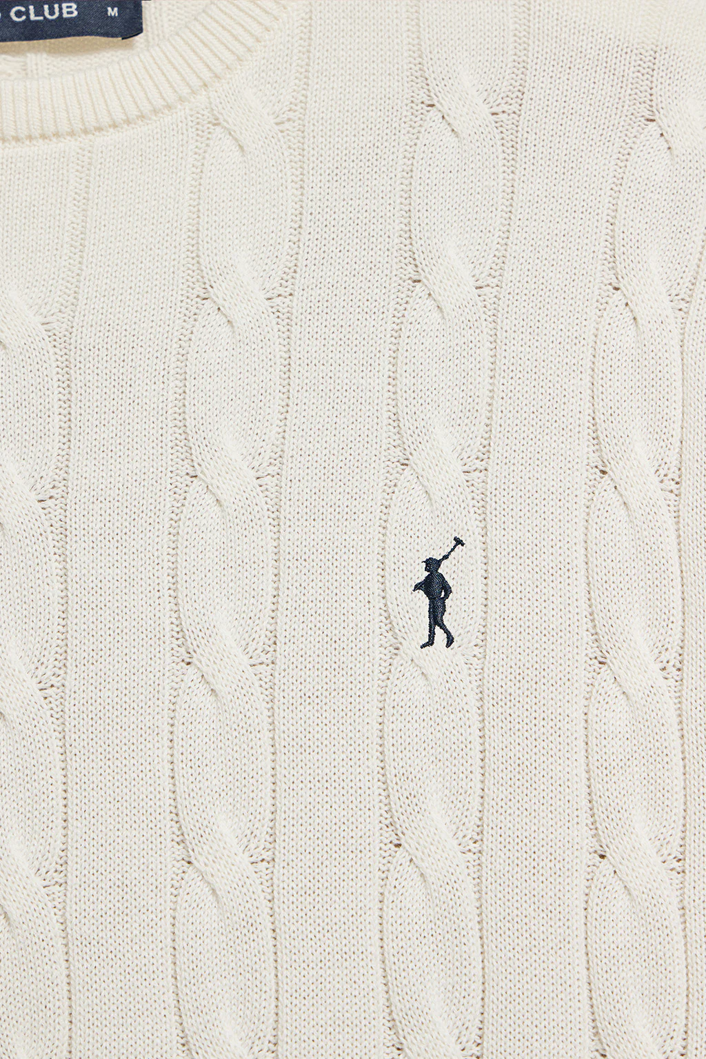 Beige short-sleeve cable-knit jumper with embroidered logo - Image 7