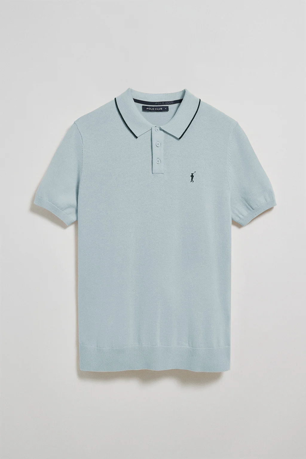 Light-blue knitted polo shirt with buttons and Rigby Go embroidery - Image 8