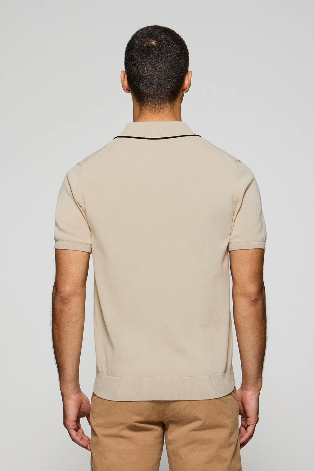 Beige knitted polo shirt with buttons and Rigby Go embroidery - Image 2