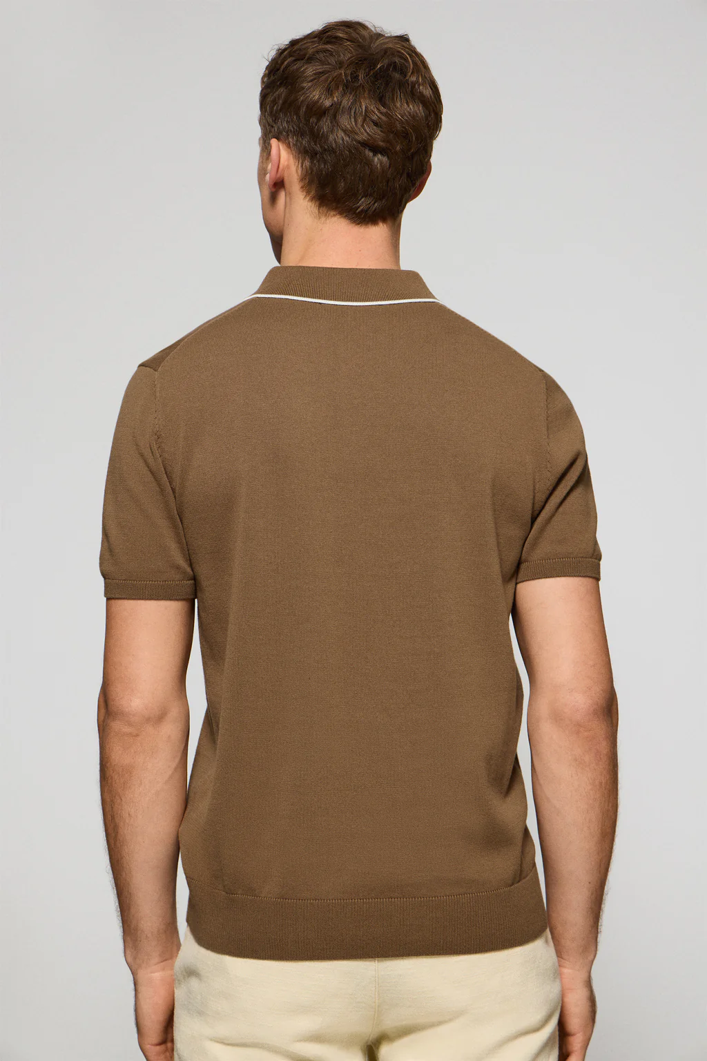 Mocha knitted polo shirt with buttons and Rigby Go embroidery - Image 2