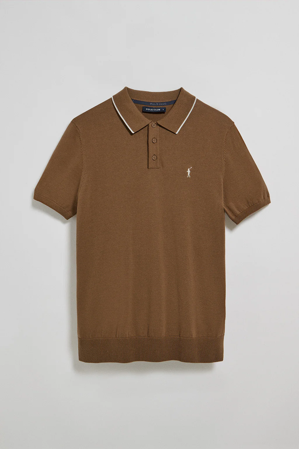 Mocha knitted polo shirt with buttons and Rigby Go embroidery - Image 5