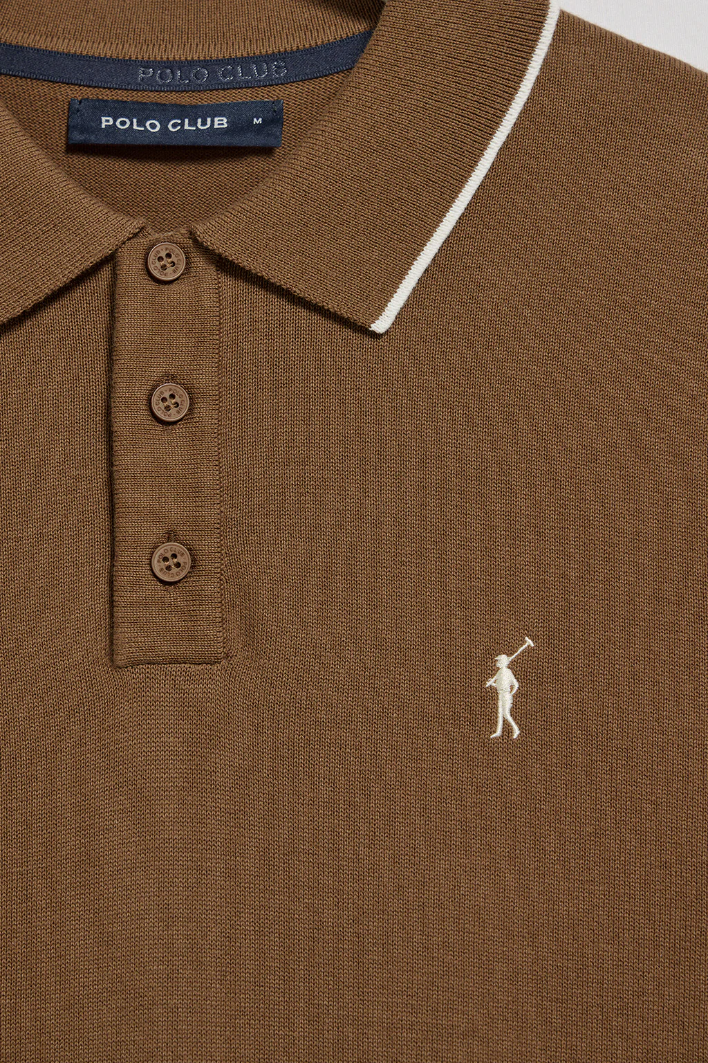 Mocha knitted polo shirt with buttons and Rigby Go embroidery - Image 7