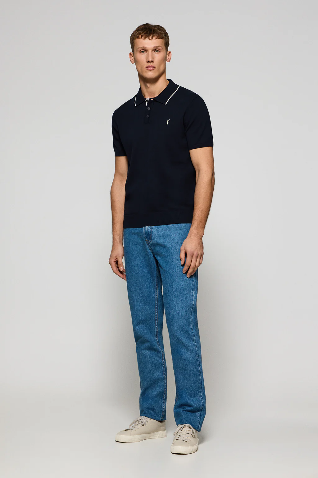Navy-blue knitted polo shirt with buttons and Rigby Go embroidery - Image 4