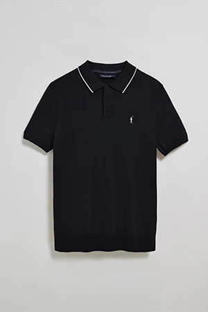 Navy-blue knitted polo shirt with buttons and Rigby Go embroidery - Image 9