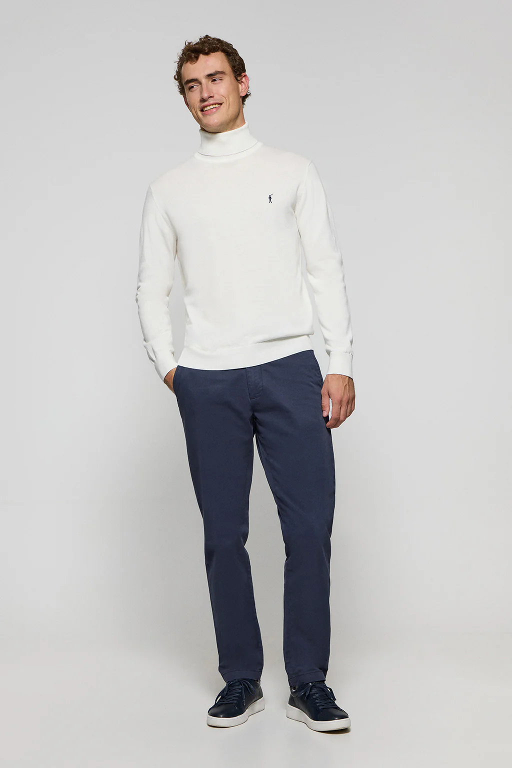 Beige turtleneck knit jumper with Rigby Go embroidered logo - Image 4