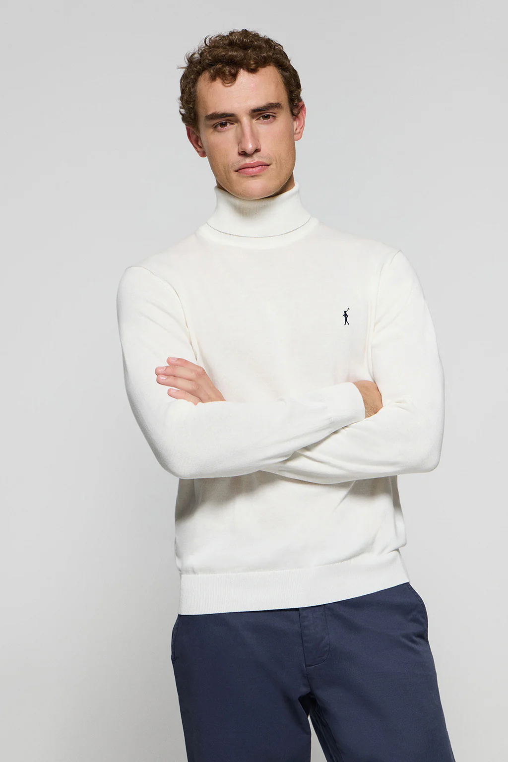Beige turtleneck knit jumper with Rigby Go embroidered logo - Image 5