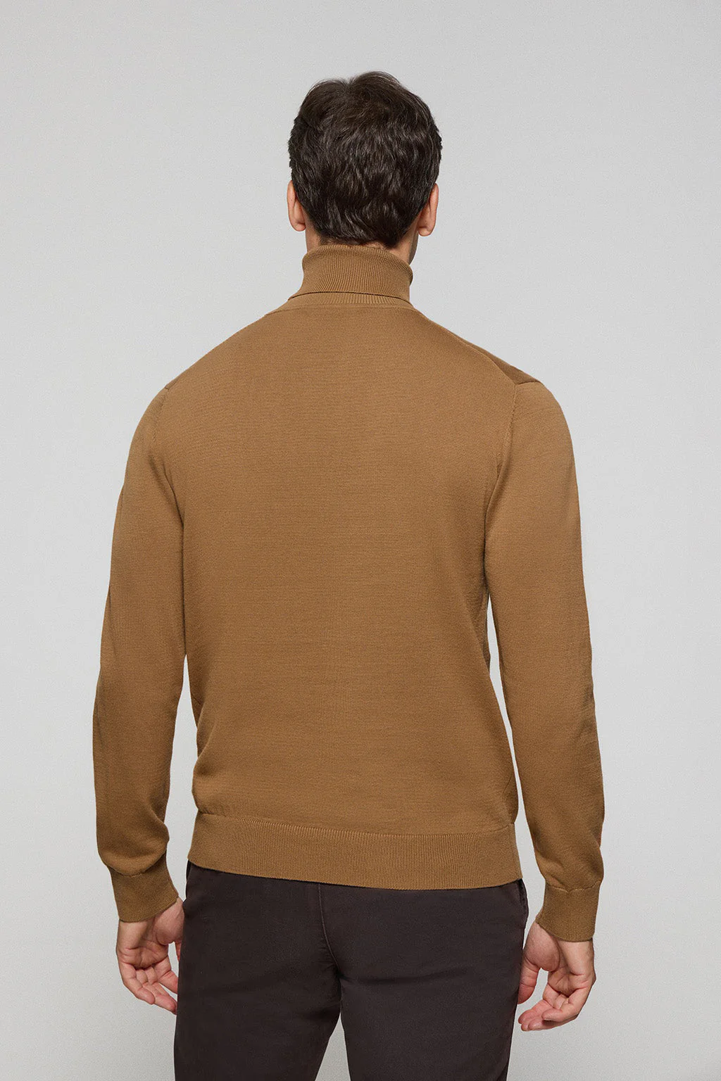 Camel turtleneck knit jumper with Rigby Go embroidered logo - Image 4