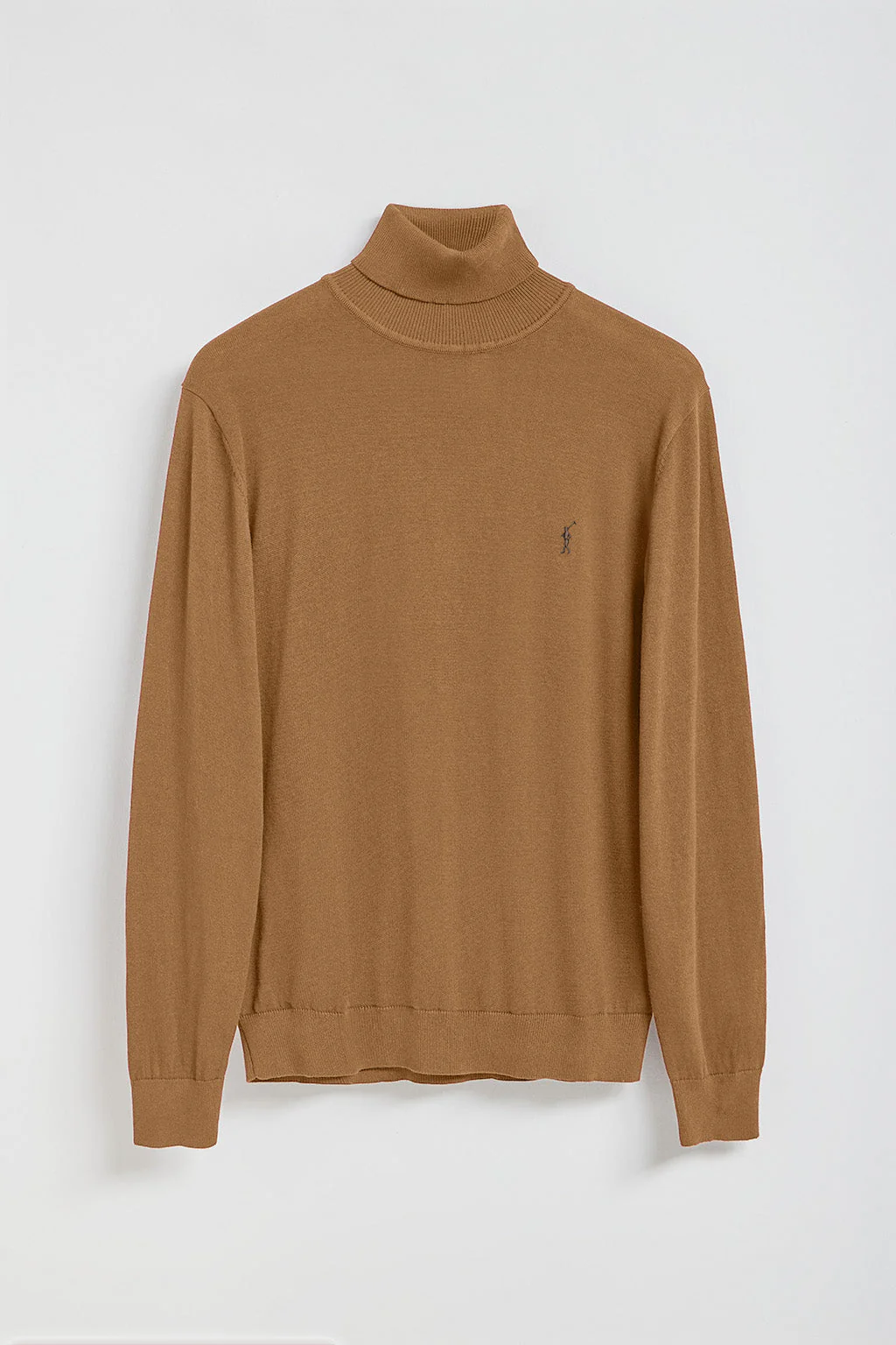 Camel turtleneck knit jumper with Rigby Go embroidered logo - Image 5