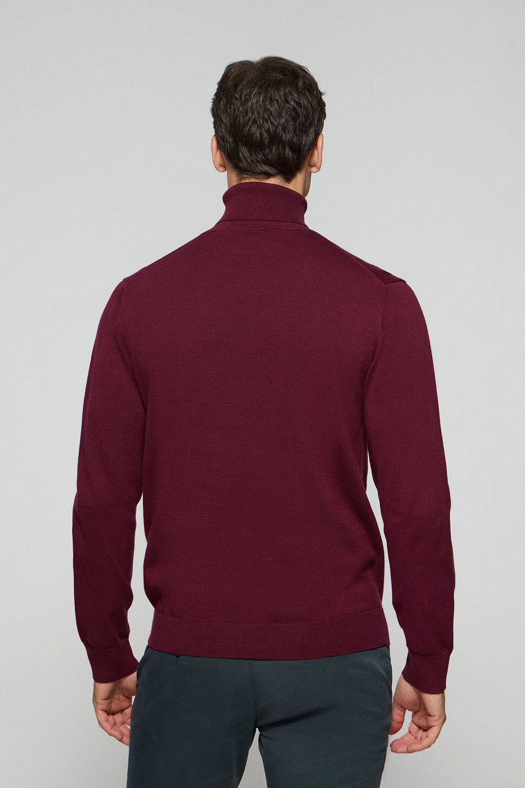 Maroon turtleneck knit jumper with Rigby Go embroidered logo - Image 4