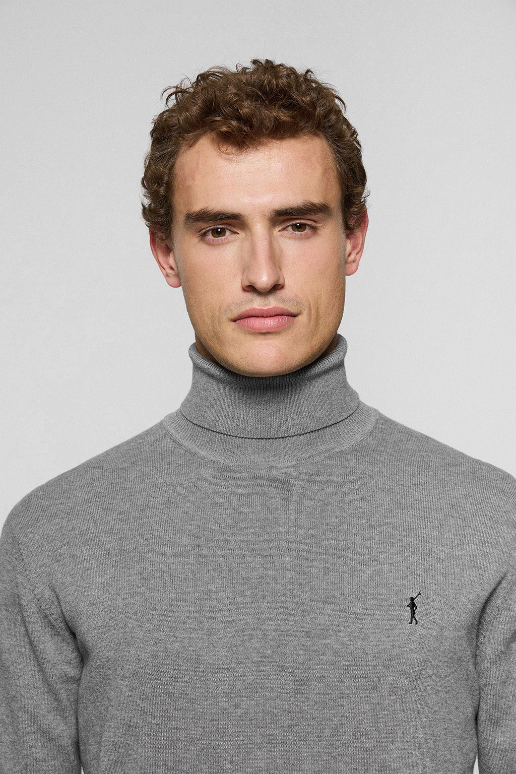 Grey-marl turtleneck knit jumper with Rigby Go embroidered logo - Image 2