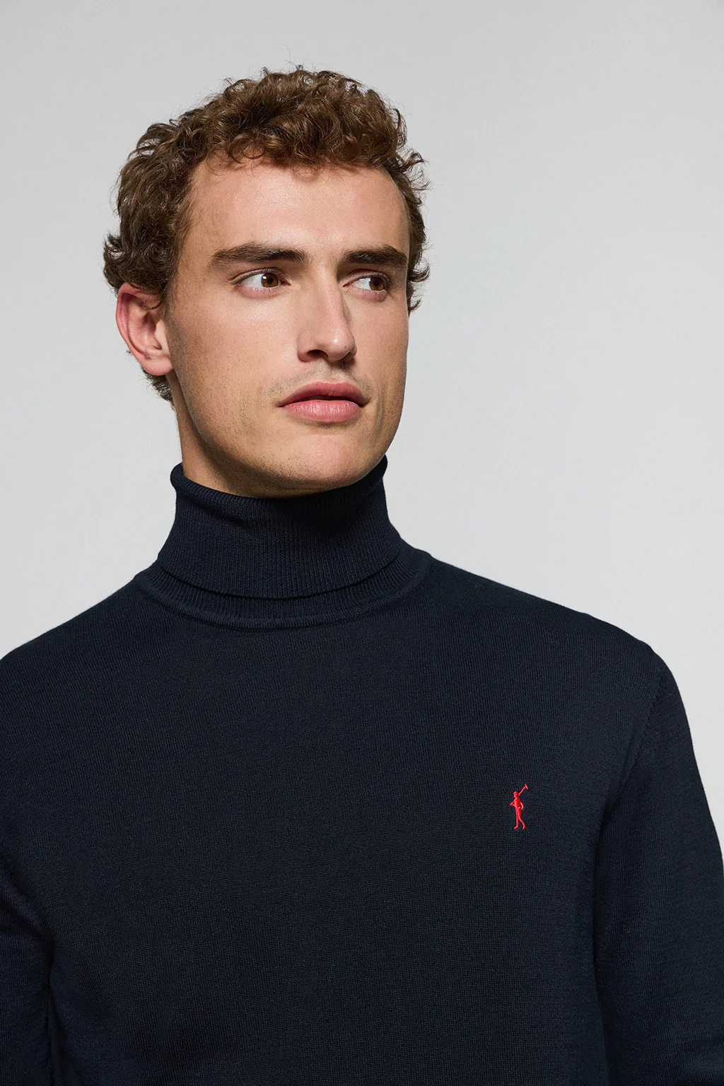 Navy-blue turtleneck knit jumper with Rigby Go embroidered logo - Image 3