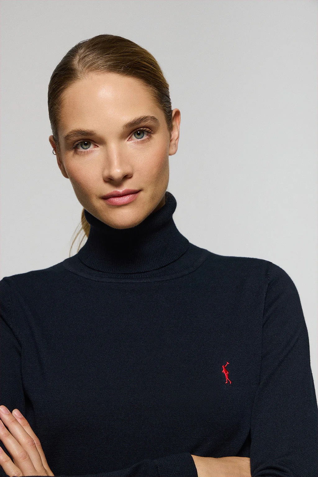 Navy-blue turtleneck knit jumper with Rigby Go embroidered logo - Image 2