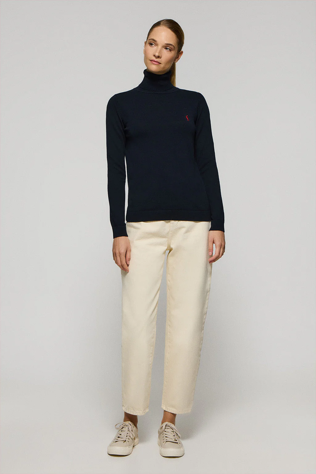 Navy-blue turtleneck knit jumper with Rigby Go embroidered logo - Image 3