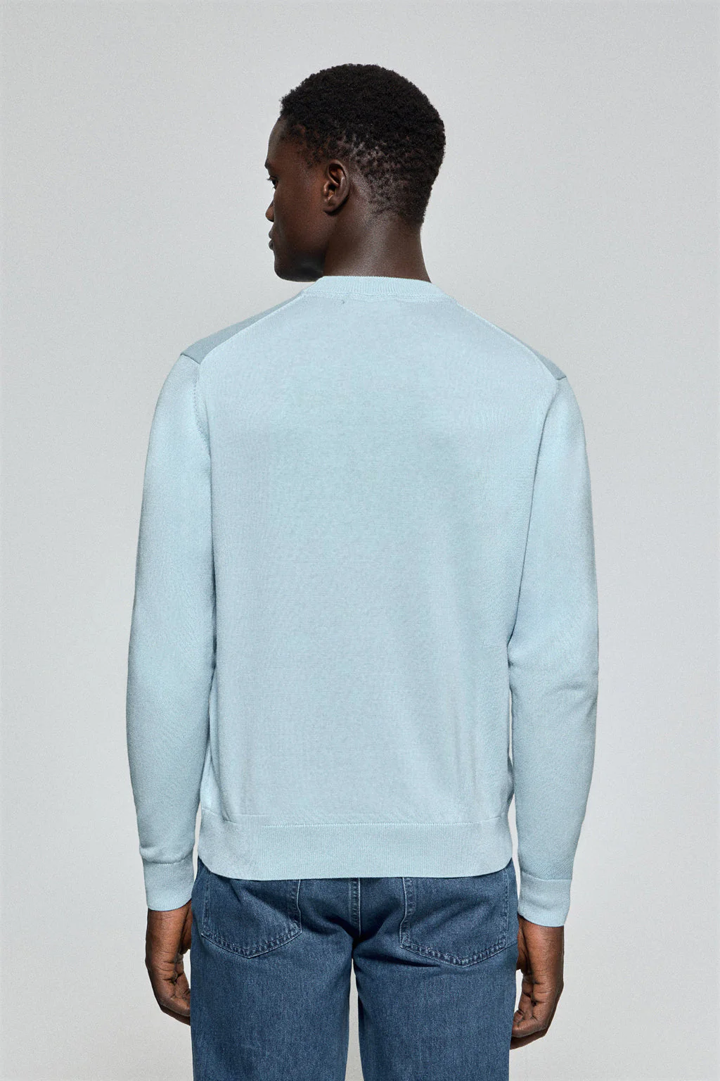 Light-blue round-neck knit jumper with Rigby Go embroidered logo - Image 4