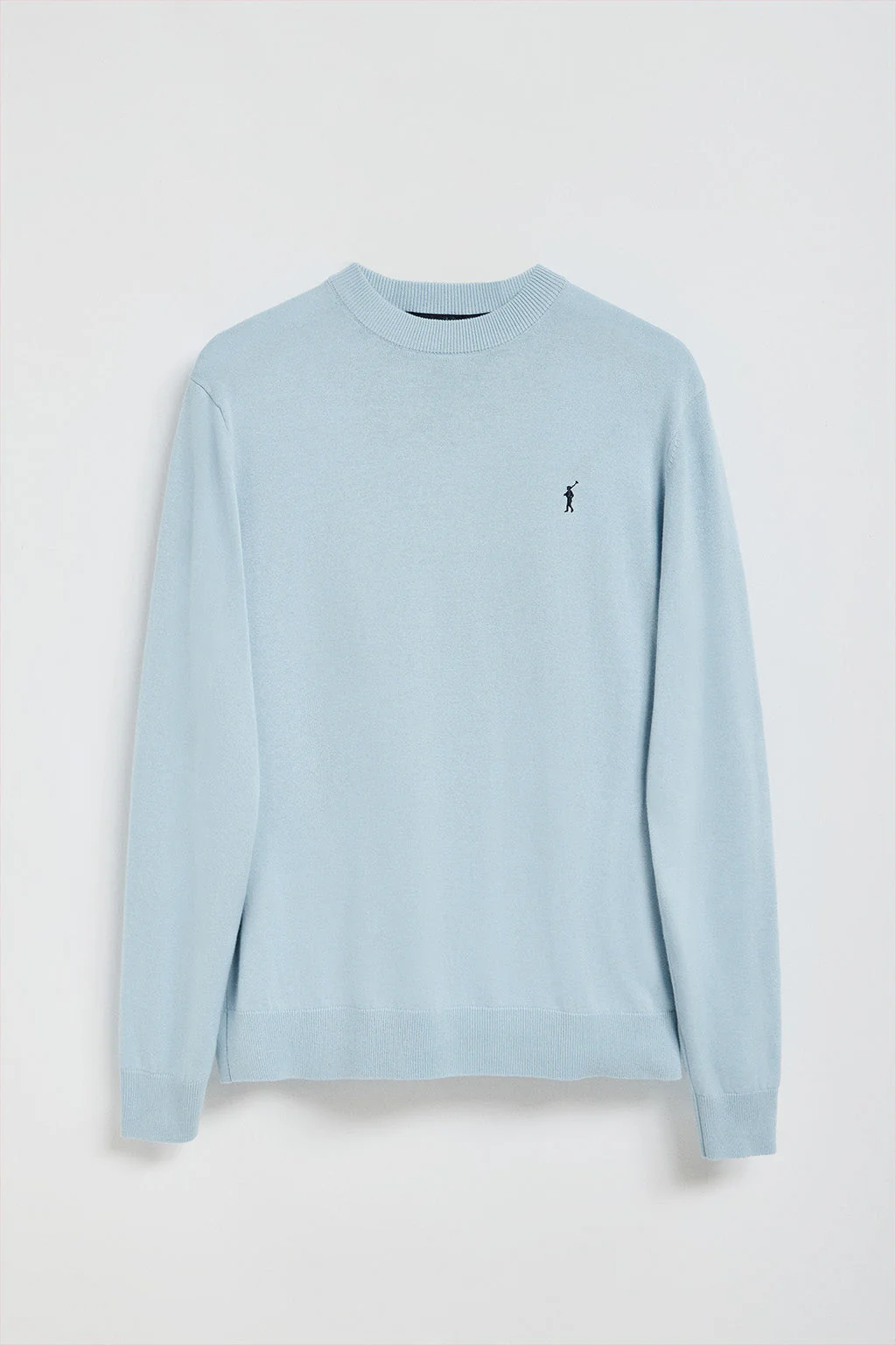 Light-blue round-neck knit jumper with Rigby Go embroidered logo - Image 8