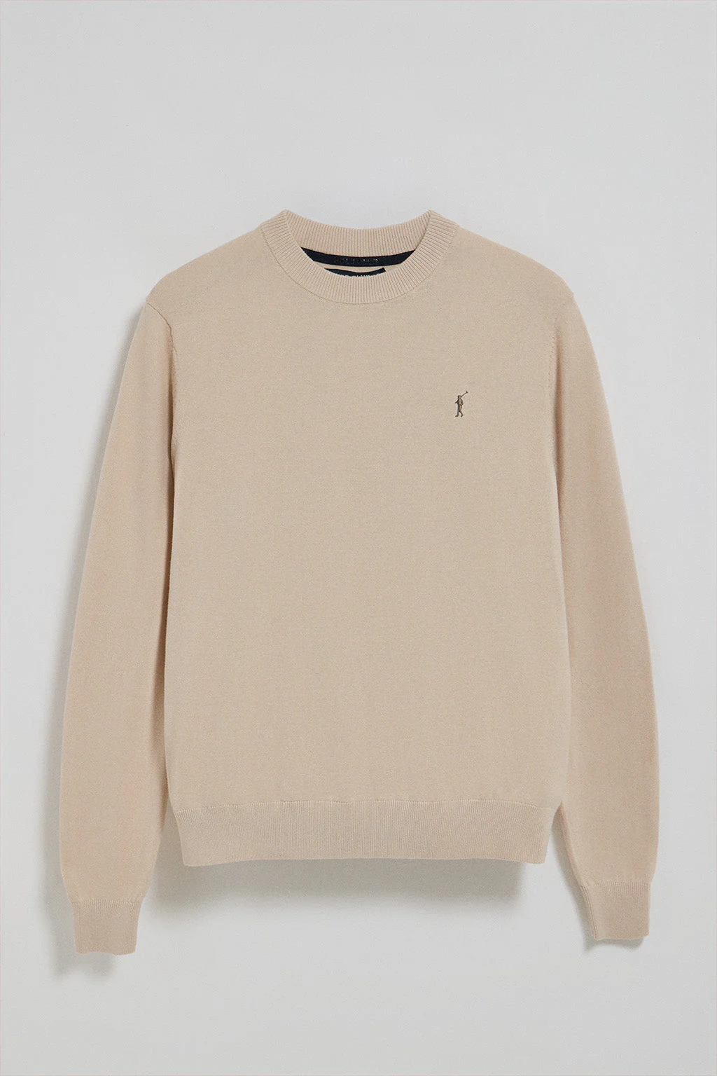 Beige round-neck knit jumper with Rigby Go embroidered logo - Image 6