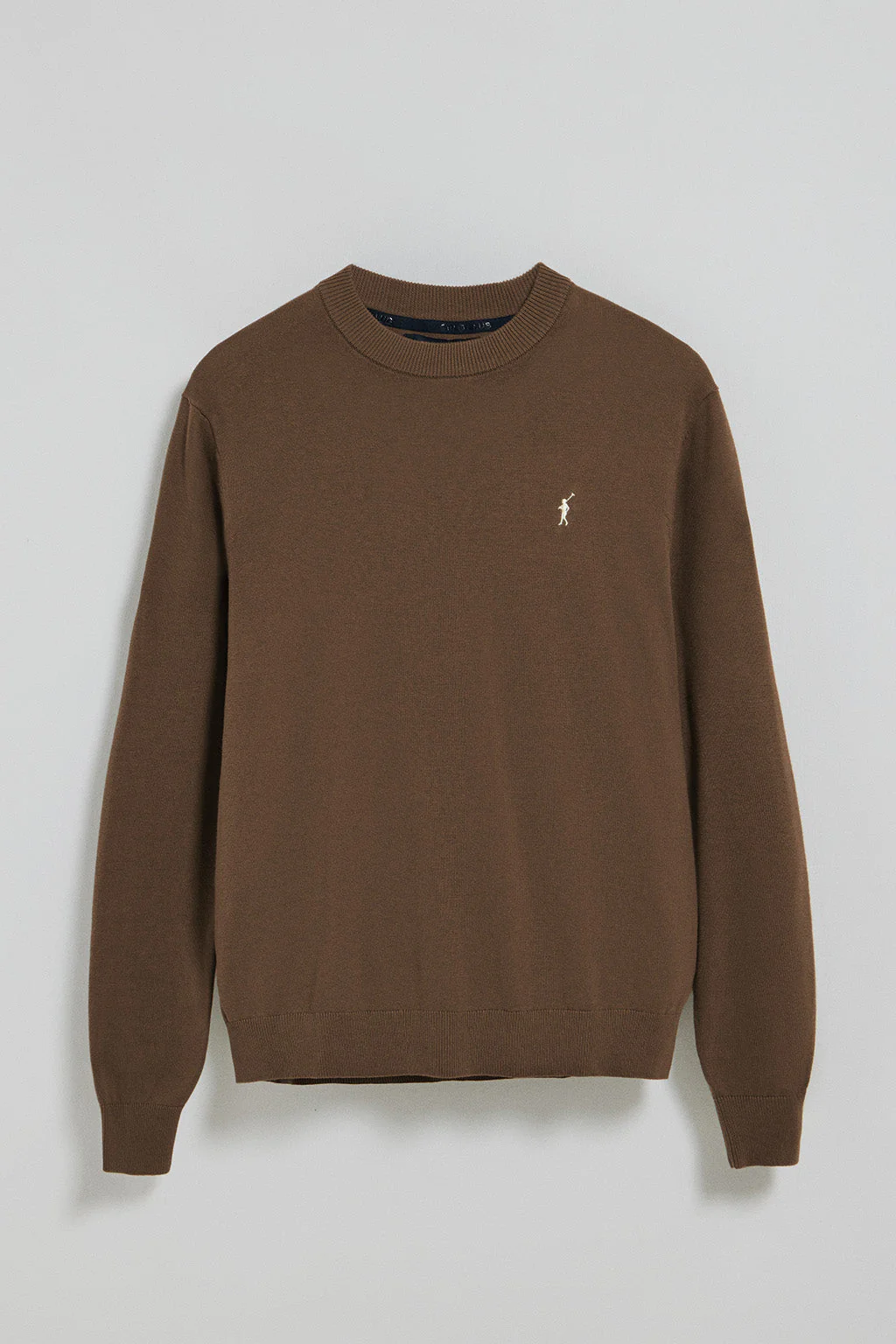 Dark-brown round-neck knit jumper with Rigby Go embroidered logo - Image 5