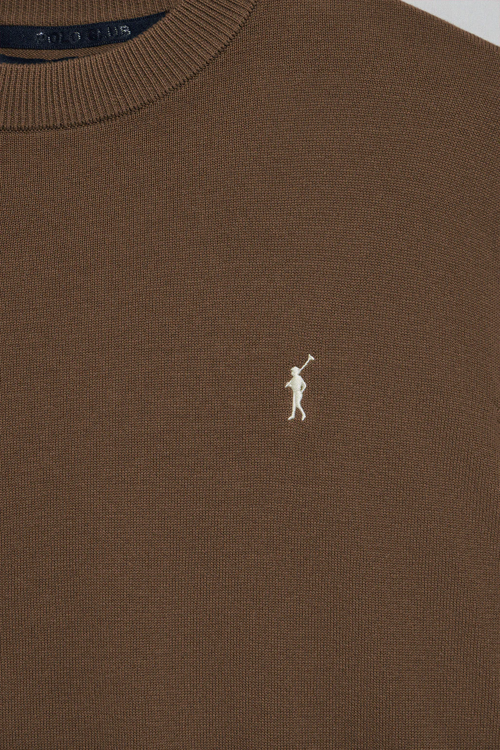 Dark-brown round-neck knit jumper with Rigby Go embroidered logo - Image 6