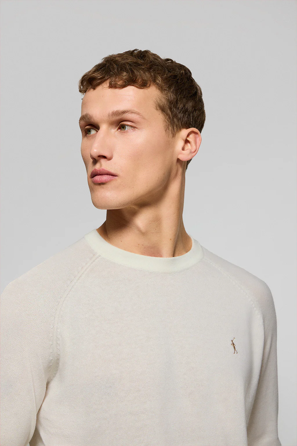 Beige round-neck jumper in linen and cotton with Rigby Go embroidery - Image 3