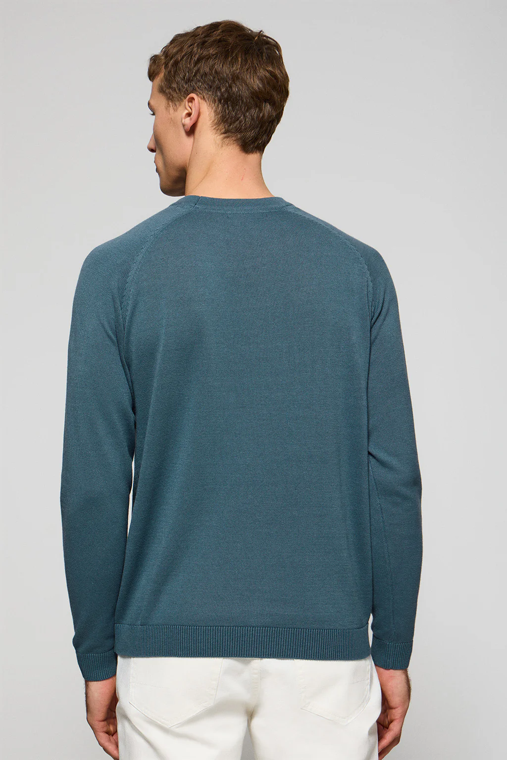 Denim-blue round-neck jumper in linen and cotton with Rigby Go embroidery - Image 2