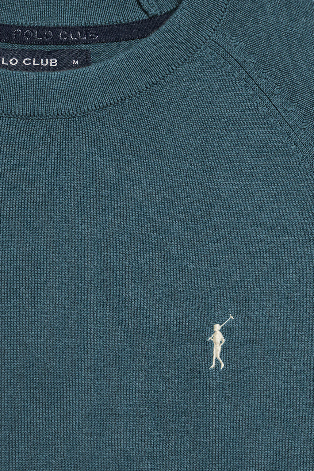 Denim-blue round-neck jumper in linen and cotton with Rigby Go embroidery - Image 7