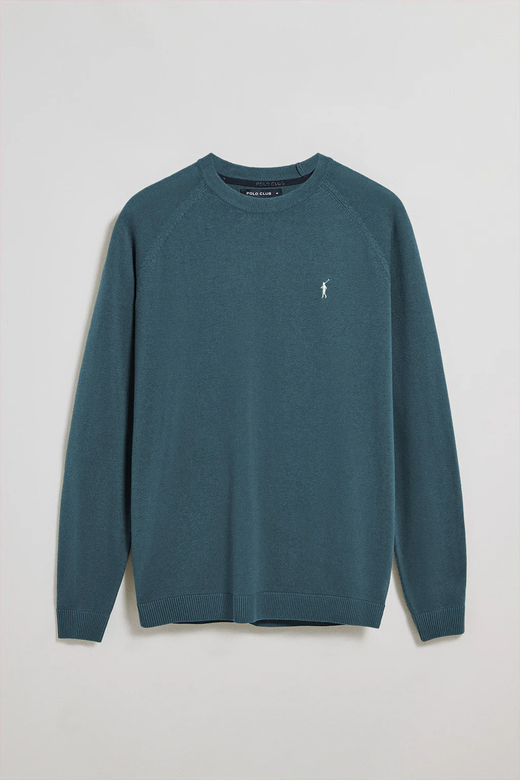 Denim-blue round-neck jumper in linen and cotton with Rigby Go embroidery - Image 8
