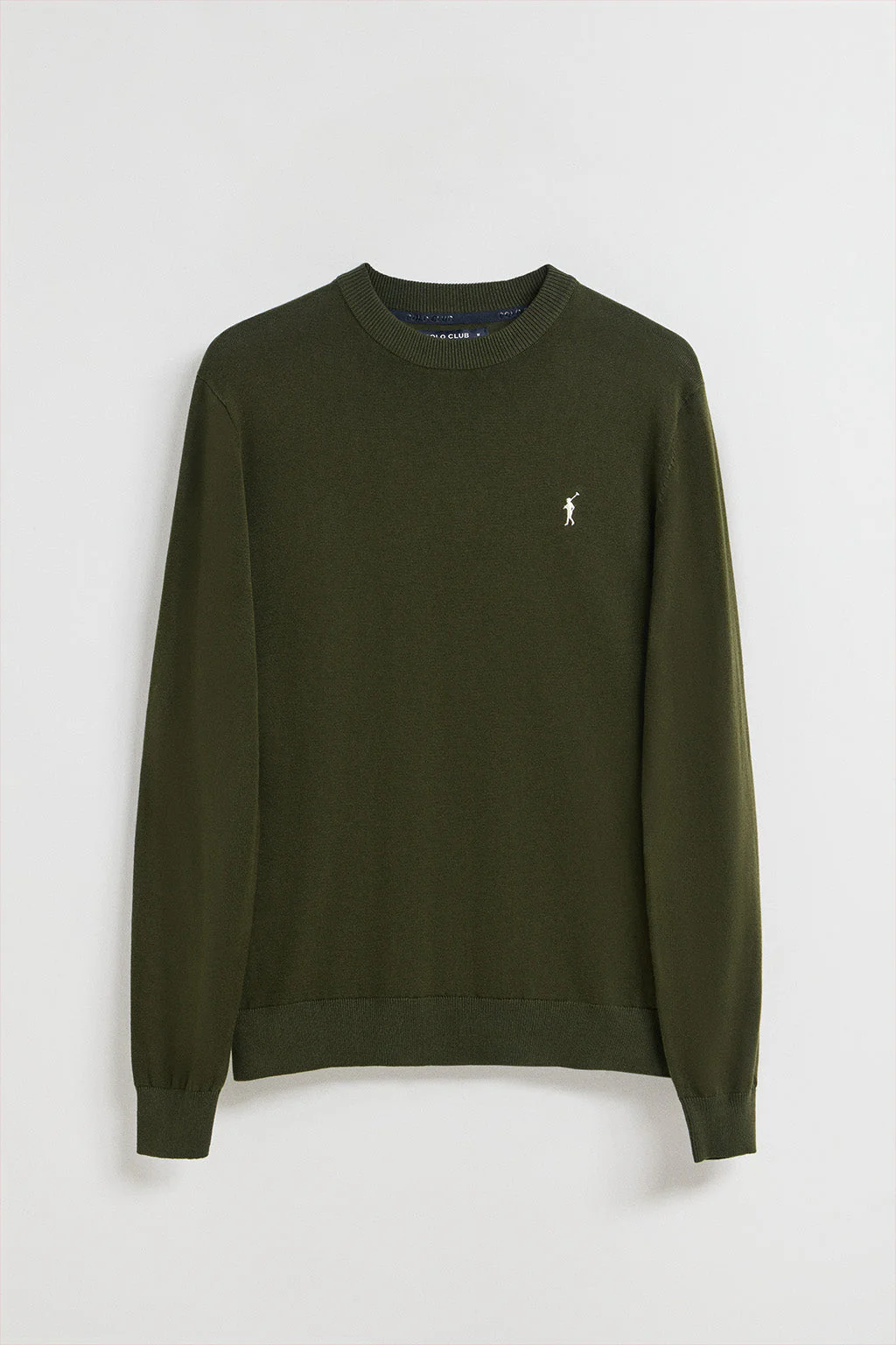 Dark-green round-neck knit jumper with Rigby Go embroidered logo - Image 8