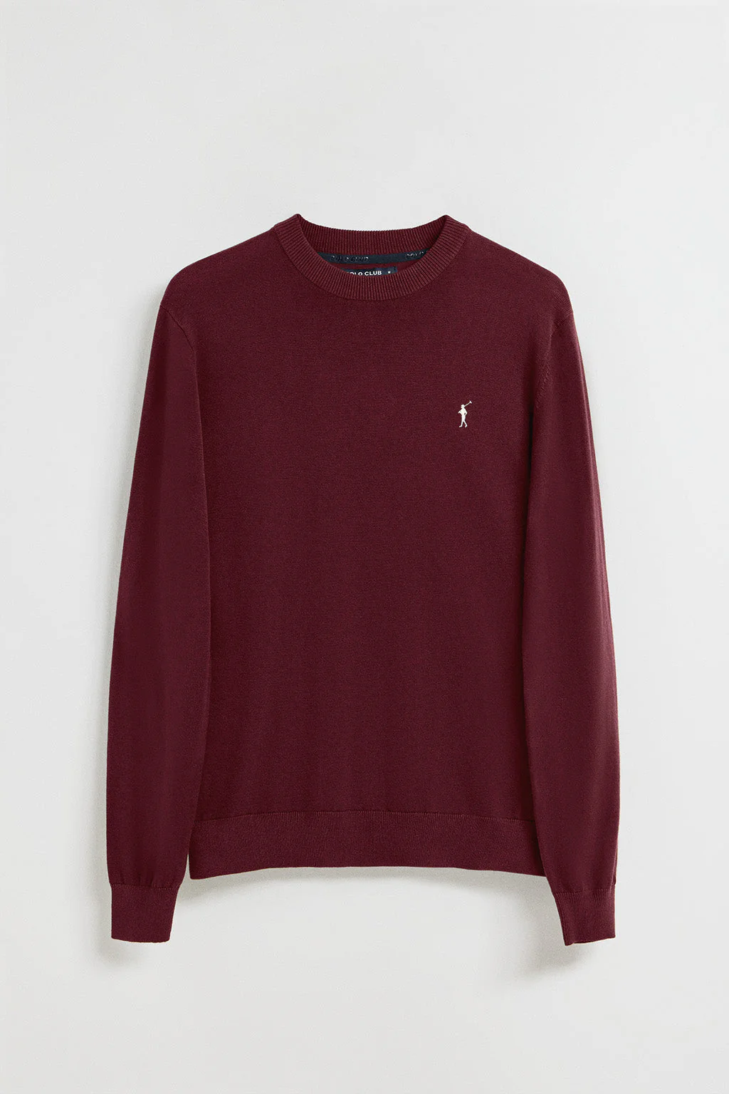 Maroon round-neck knit jumper with Rigby Go embroidered logo - Image 5