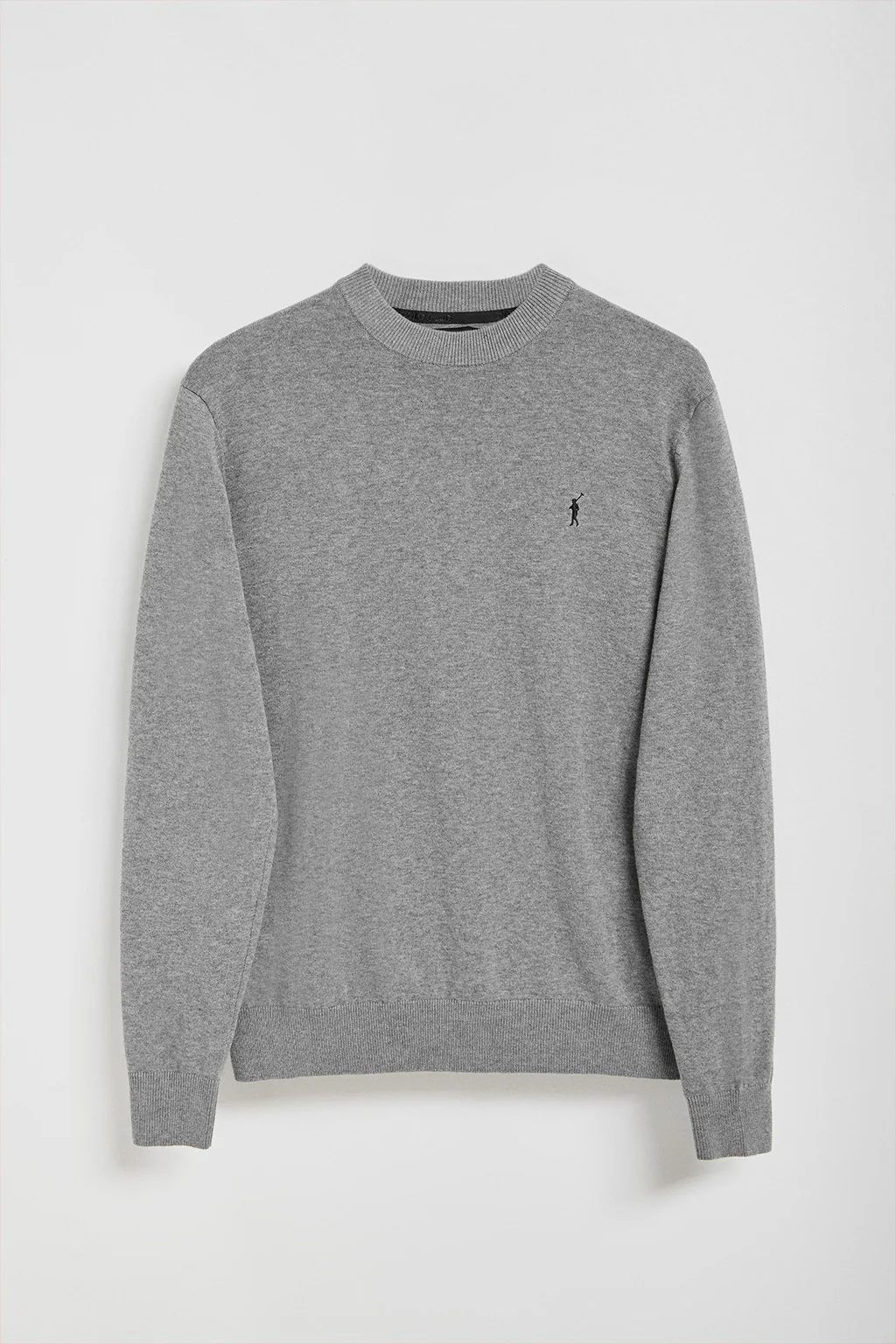 Grey-marl round-neck knit jumper with Rigby Go embroidered logo
