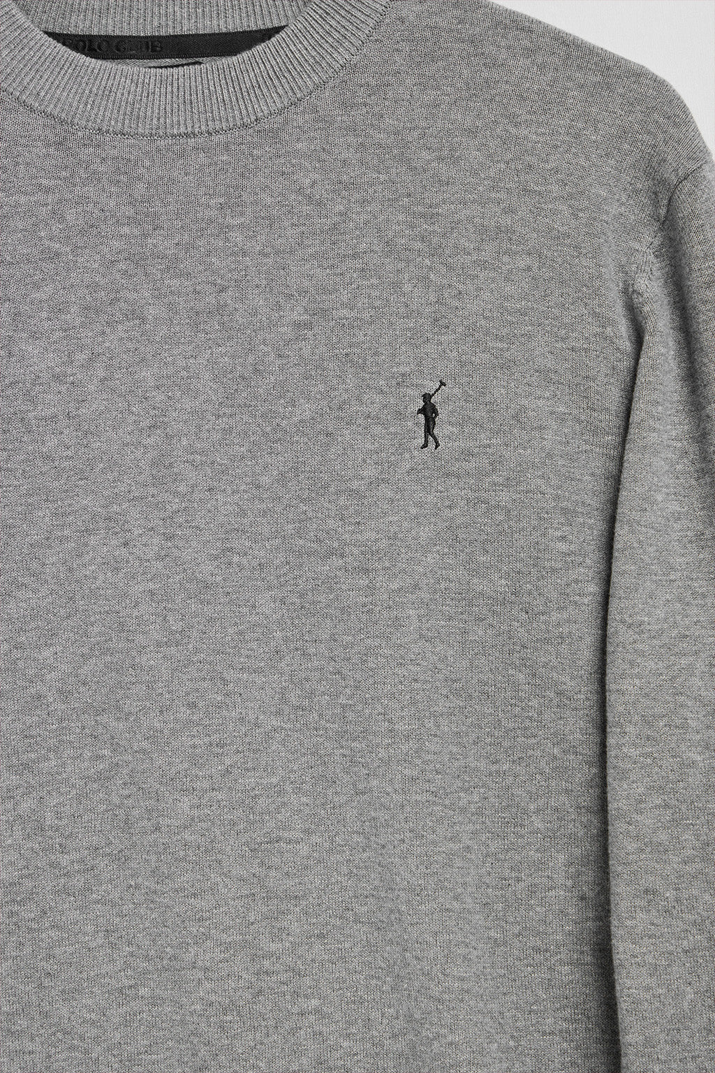 Grey-marl round-neck knit jumper with Rigby Go embroidered logo - Image 2