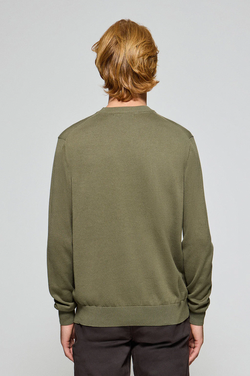 Army-green round-neck knit jumper with Rigby Go embroidered logo - Image 4