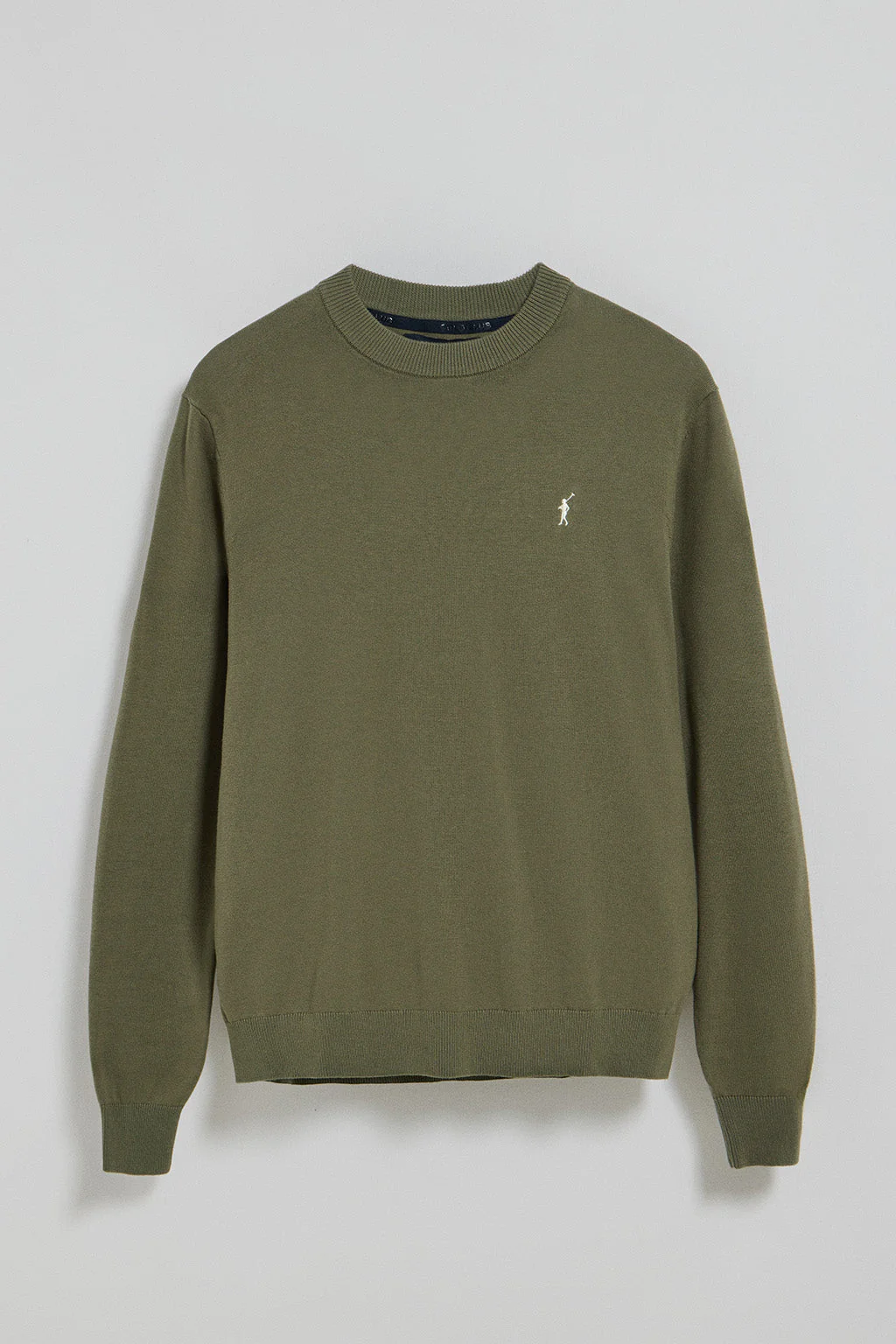 Army-green round-neck knit jumper with Rigby Go embroidered logo - Image 5