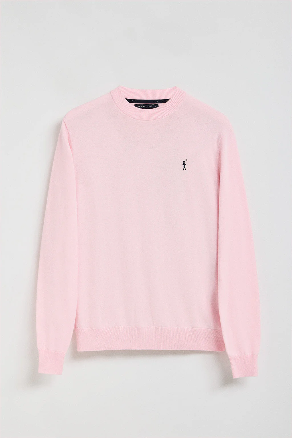 Pink round-neck knit jumper with Rigby Go embroidered logo - Image 10