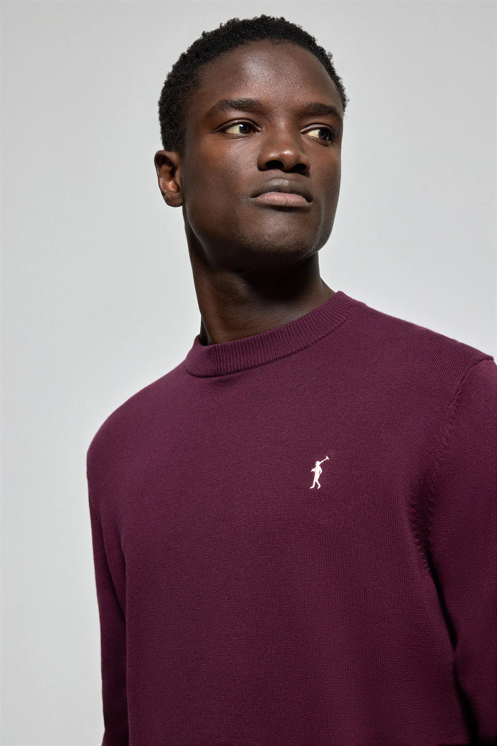 Plum round-neck knit jumper with Rigby Go embroidered logo - Image 2