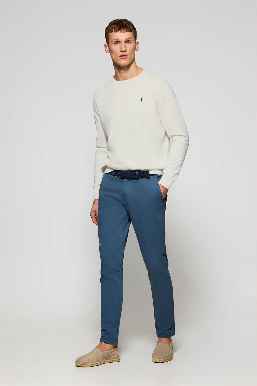 Beige round-neck knit jumper with Rigby Go embroidery - Image 4