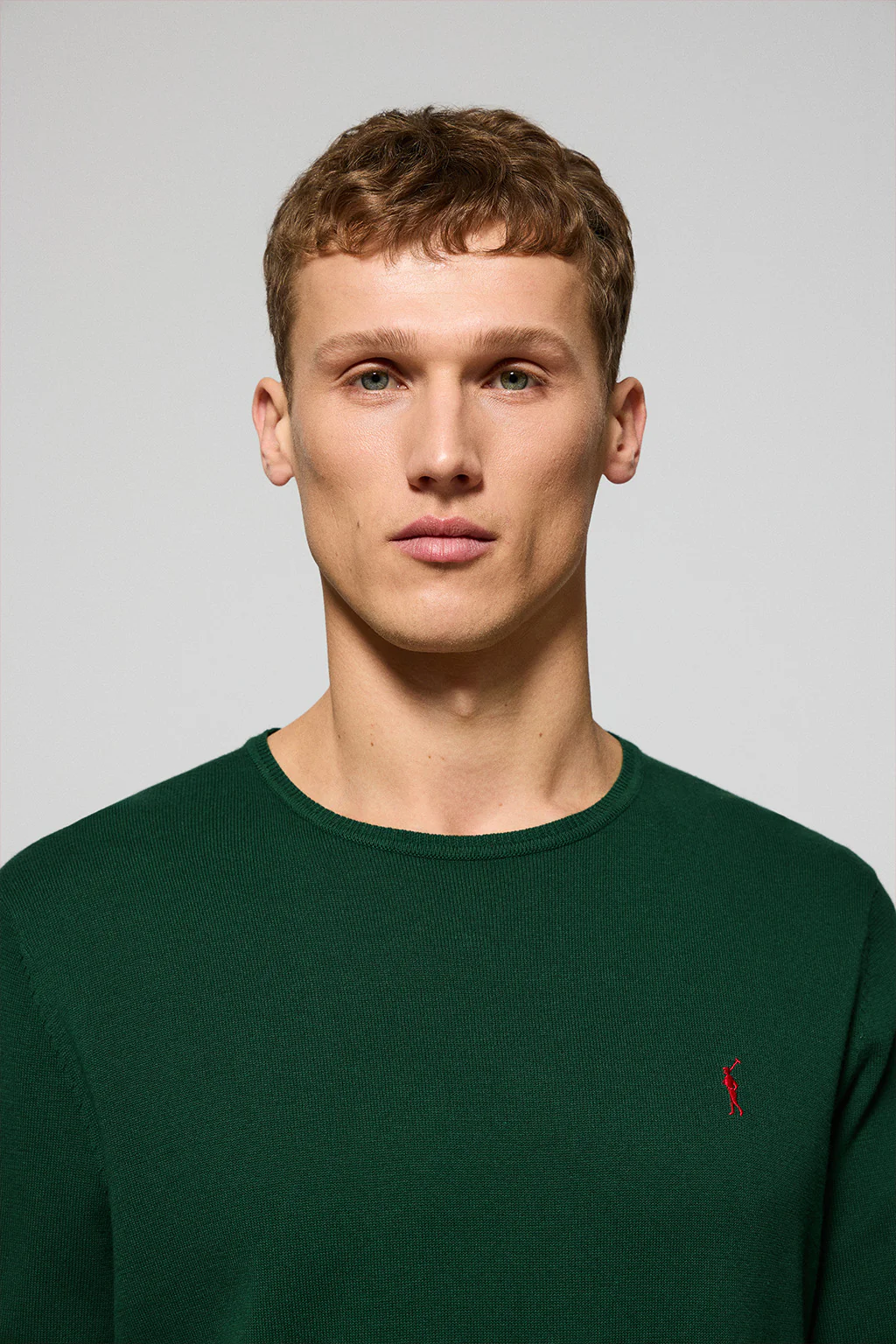 Bottle-green round-neck knit jumper with Rigby Go embroidery - Image 3