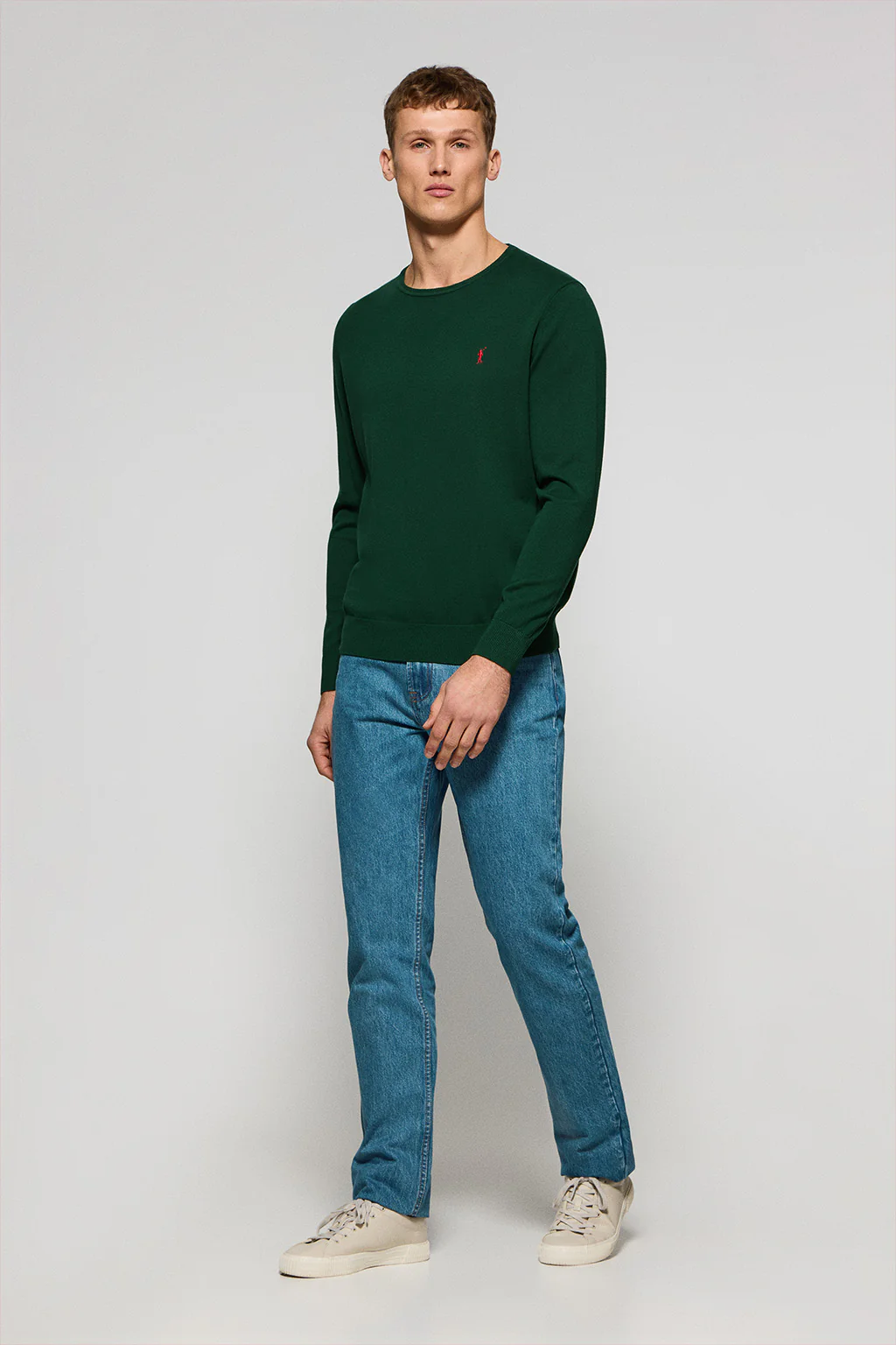 Bottle-green round-neck knit jumper with Rigby Go embroidery - Image 4