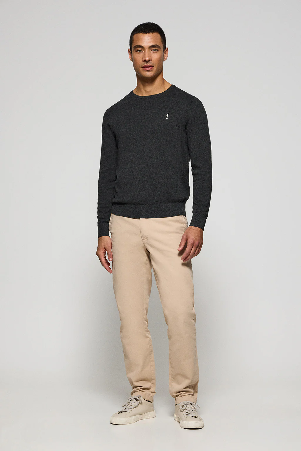 Grey-marl round-neck knit jumper with Rigby Go embroidery - Image 4