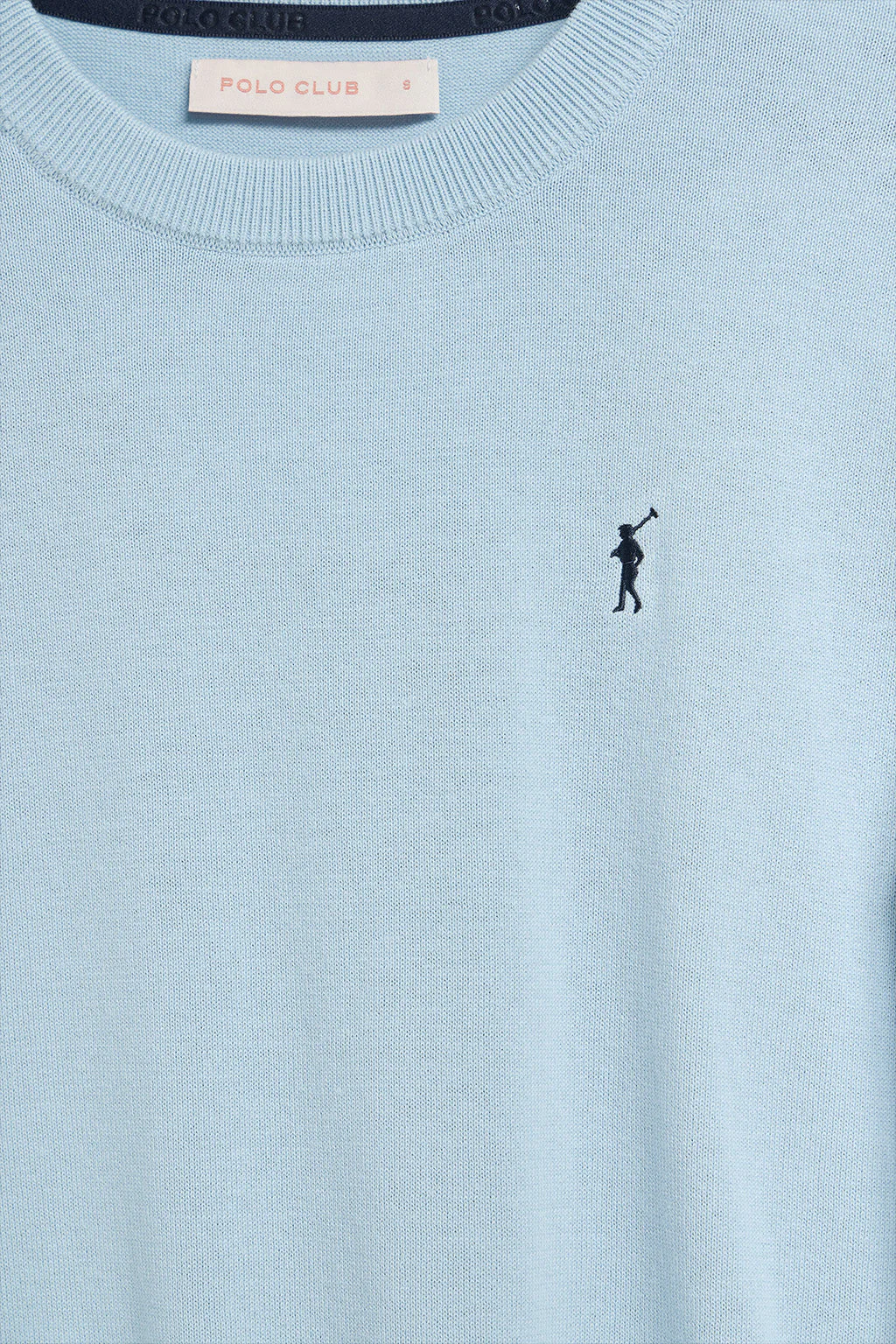 Light-blue round-neck knit jumper with Rigby Go embroidered logo - Image 7