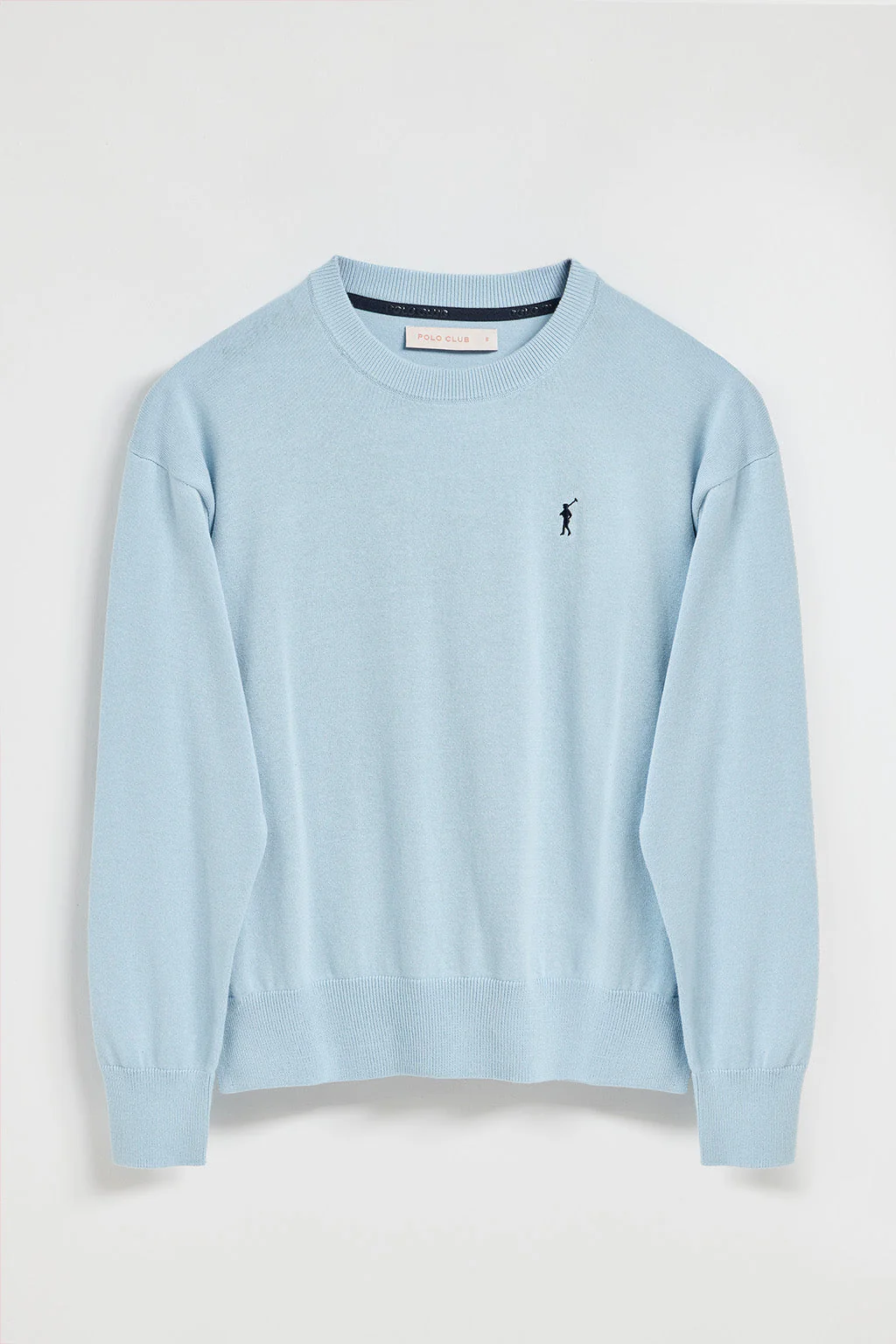 Light-blue round-neck knit jumper with Rigby Go embroidered logo - Image 9