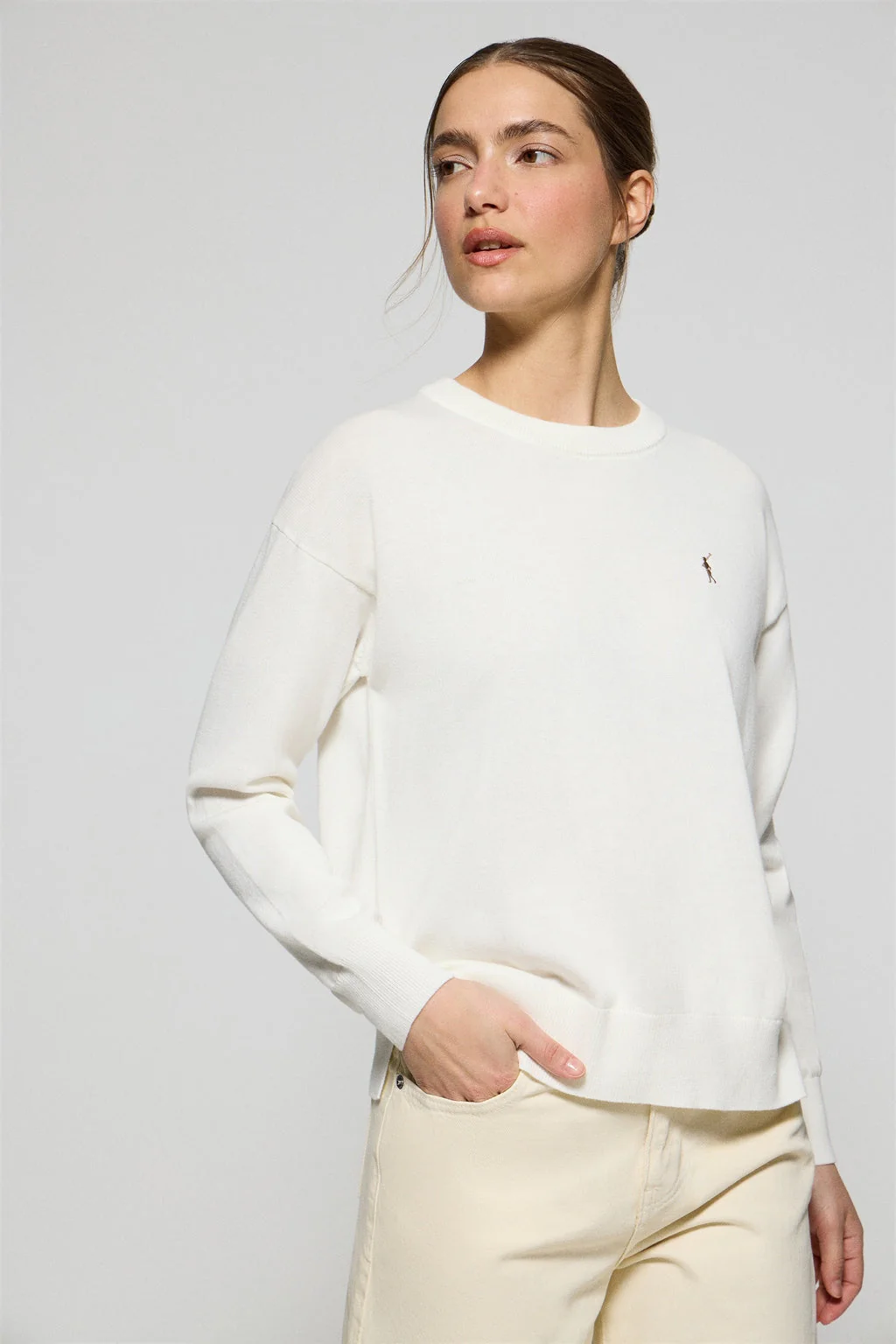 Nude round-neck knit jumper with Rigby Go embroidered logo