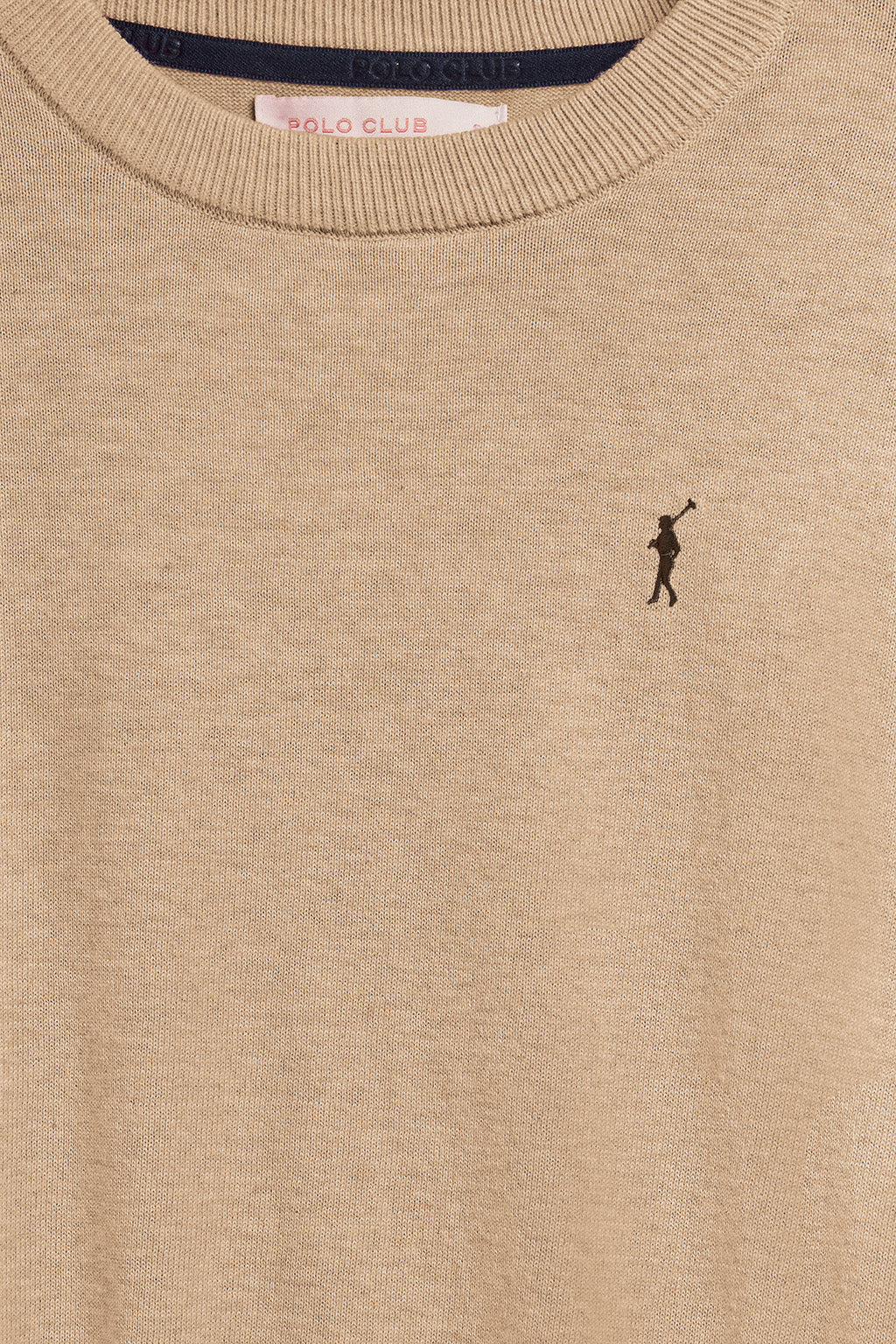Caramel-marl round-neck knit jumper with Rigby Go embroidered logo - Image 6