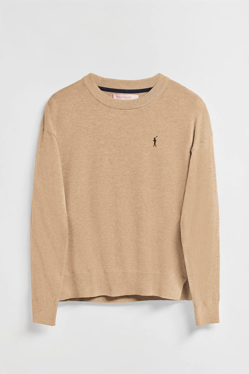Caramel-marl round-neck knit jumper with Rigby Go embroidered logo - Image 8