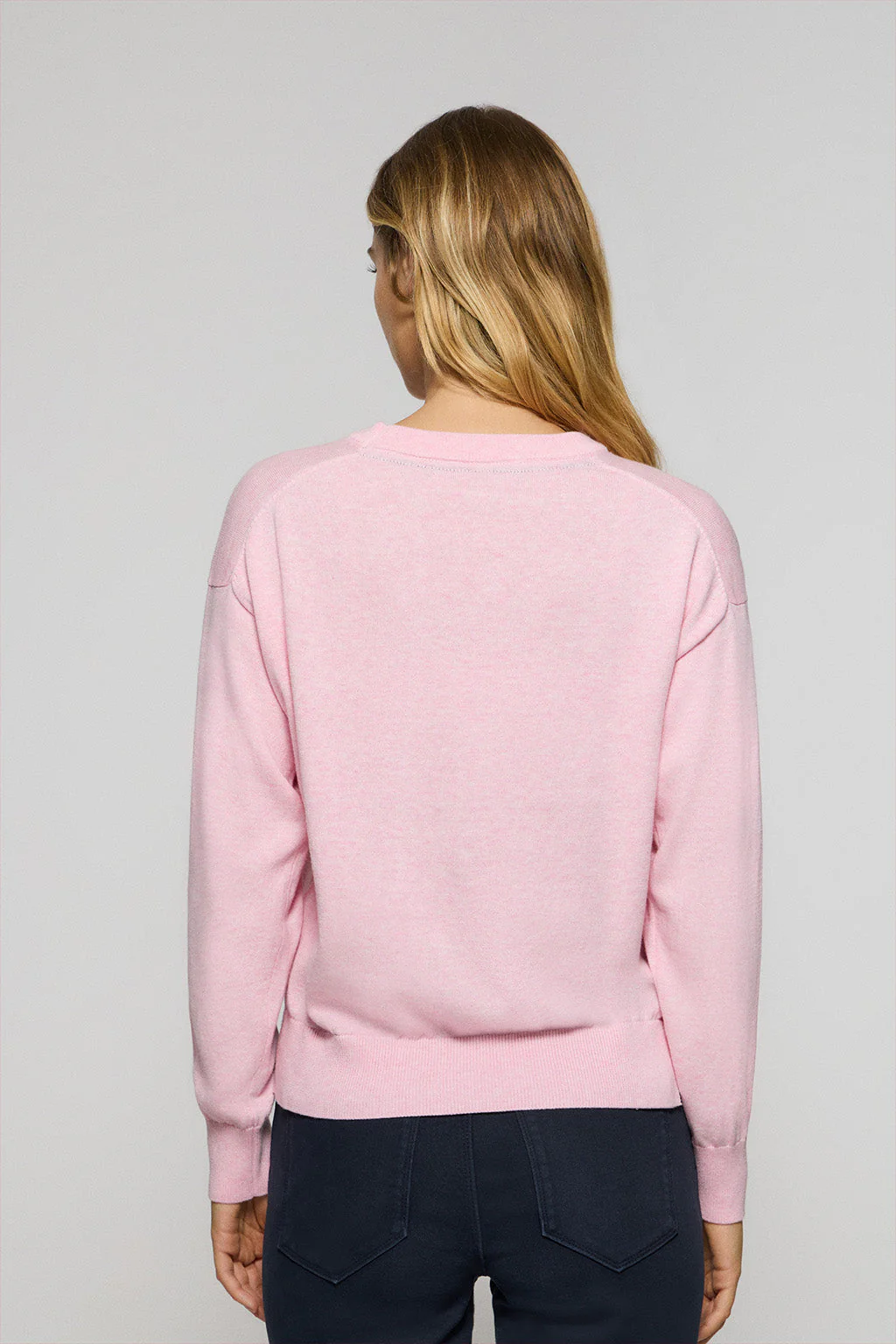 Pink-marl round-neck knit jumper with Rigby Go embroidered logo - Image 4