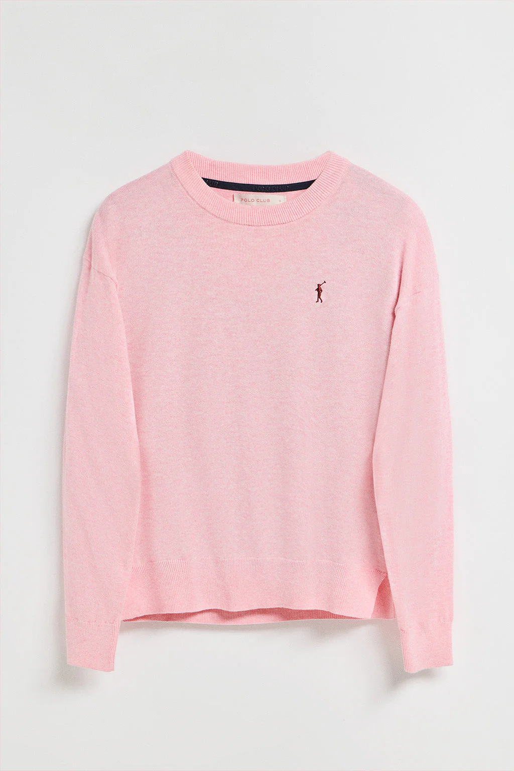 Pink-marl round-neck knit jumper with Rigby Go embroidered logo - Image 5