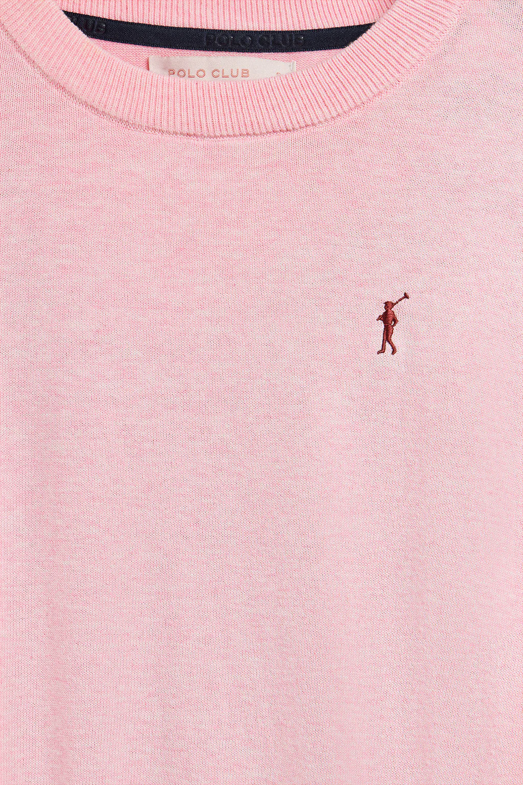 Pink-marl round-neck knit jumper with Rigby Go embroidered logo - Image 6
