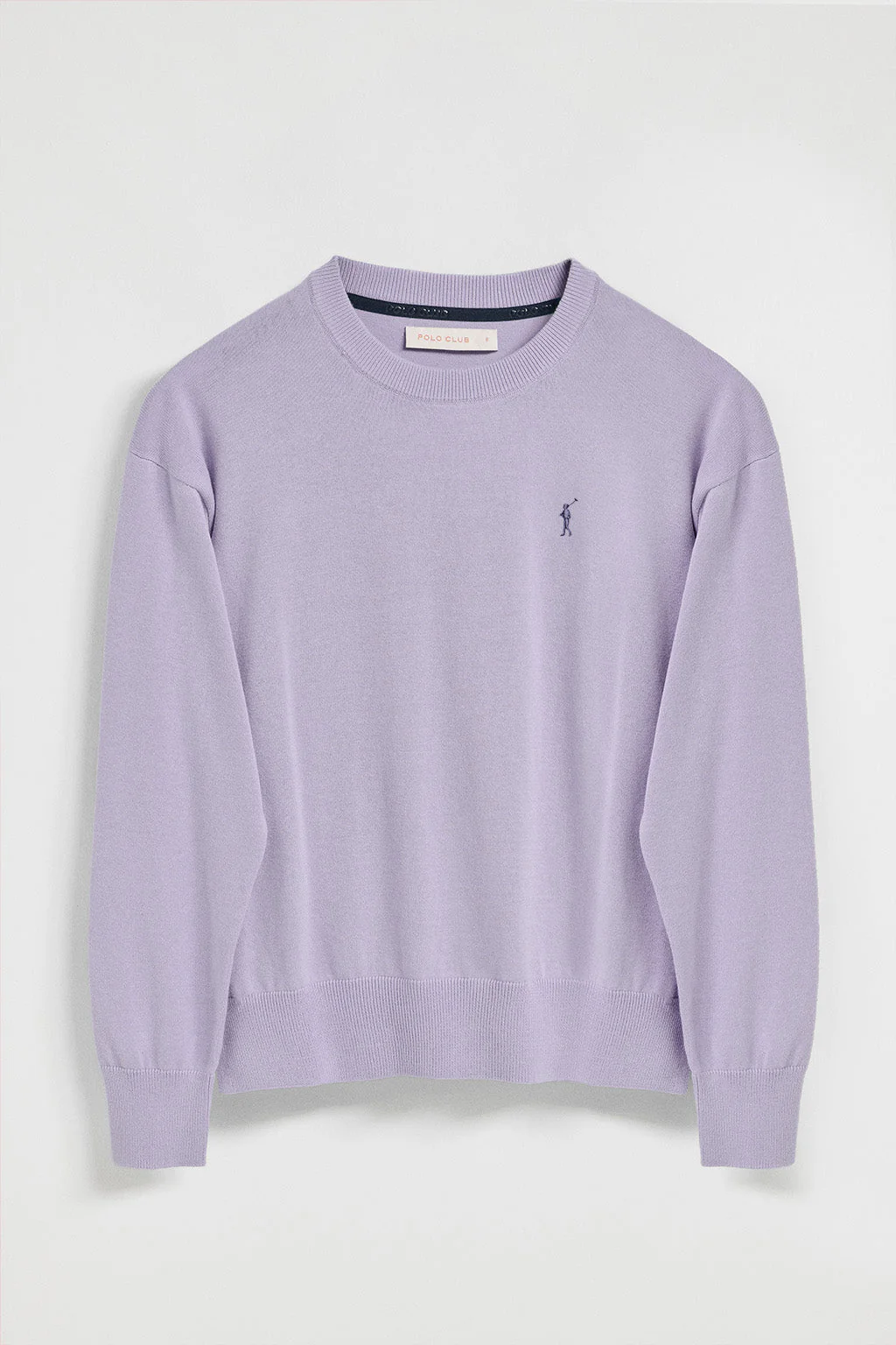 Lavender round-neck knit jumper with Rigby Go embroidered logo - Image 5