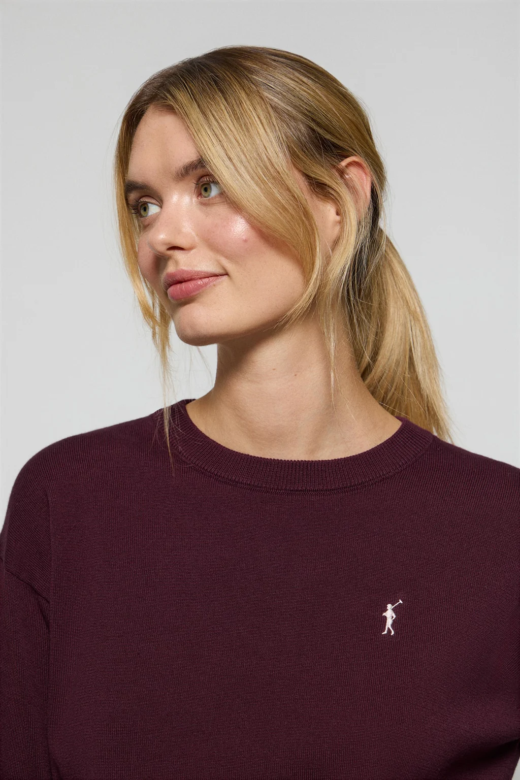 Plum round-neck knit jumper with Rigby Go embroidered logo - Image 3