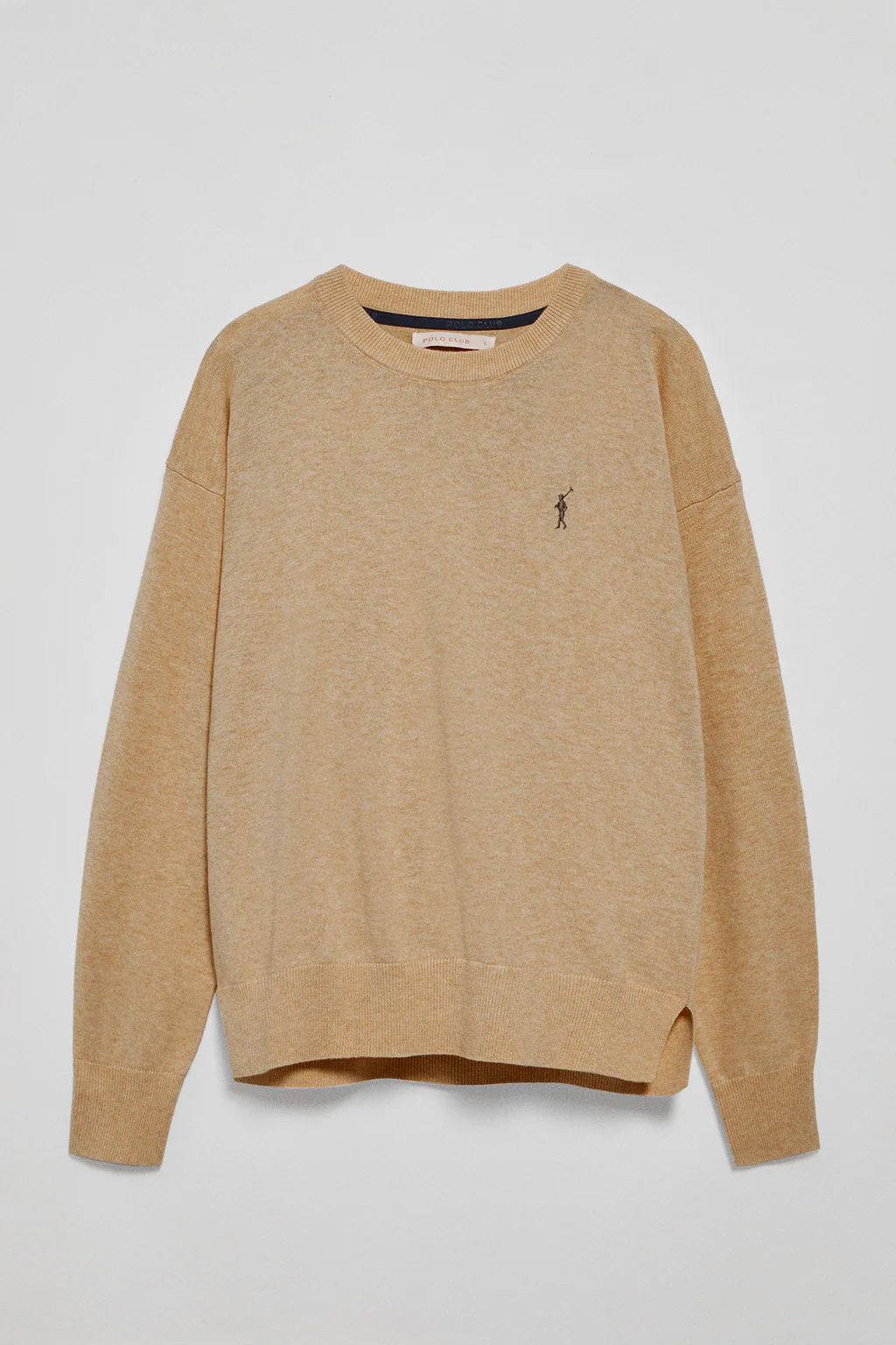 Caramel-marl round-neck knit jumper with Rigby Go embroidered logo - Image 5