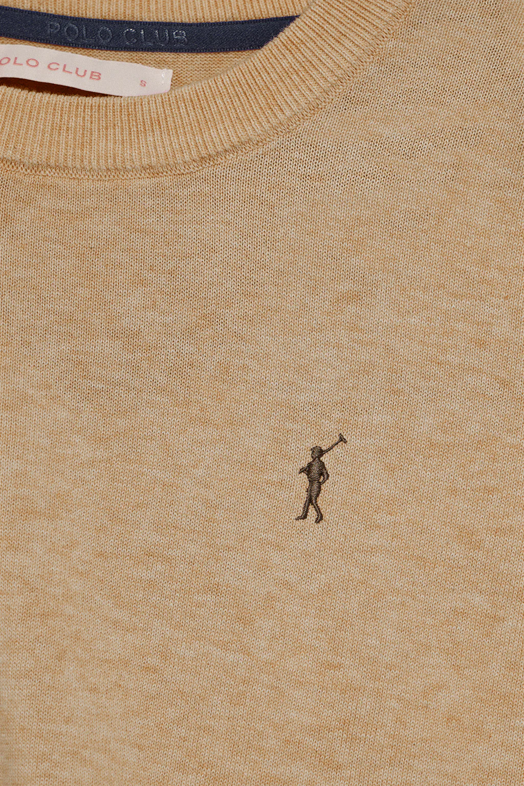 Caramel-marl round-neck knit jumper with Rigby Go embroidered logo - Image 7